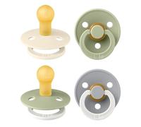 BIBS Colour Glow Dummy, 0-6 Months, 4-Pack, Ivory/Sage/Sage Glow/Cloud Glow | Natural Rubber Latex | Size 1 | BPA-Free | Made in Denmark | Glow Handle | High Teat Acceptance | Airflow Holes