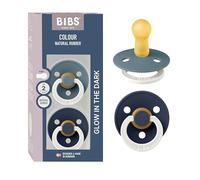 BIBS Colour Glow Dummy, 6-18 Months, 2-Pack, Round Teat, Petrol/Deep Space