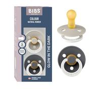 BIBS Colour Glow Dummy, 6-18 Months, 2-Pack, Round Teat, Sand/Iron