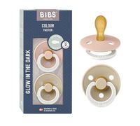 BIBS Colour Glow Dummy, 6-18 Months, 2-Pack, Symmetrical, Blush/Vanilla | Symmetrical Natural Rubber Teat | Size 2 | BPA-Free | Made in Denmark | Glow Handle | High Teat Acceptance | Airflow Holes