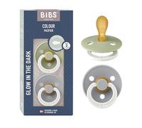 BIBS Colour Symmetrical Glow Soother 2-Pack, BPA Free Dummy Pacifier, Symmetrical Nipple. Natural Rubber Latex, Made in Denmark. Str. 2, Sage Glow/Cloud Glow