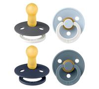 BIBS Colour Glow Dummy, 6-18 Months, 4-Pack, Round Teat, Petrol Glow Mix | Natural Rubber Latex | Size 2 | BPA-Free | Made in Denmark | Glow Handle | High Teat Acceptance | Airflow Holes