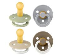 BIBS Colour Glow Dummy, 6-18 Months, 4-Pack, Round Teat, Vanilla Glow Mix | Natural Rubber Latex | Size 2 | BPA-Free | Made in Denmark | Glow Handle | High Teat Acceptance | Airflow Holes