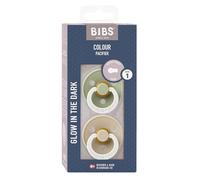 BIBS Colour Glow Pacifiers Pack of 2 BPA Free Glow in the Dark Cherry Shape Nipple Natural Rubber/Latex Made in Denmark Size 2 (0-6 Months) Sage Glow/Vanilla Glow