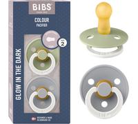 BIBS Colour Glow Soother 2-Pack, Glow in Dark BPA Free Dummy Pacifier, Sage Nigh