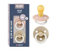 BIBS Colour Night Soother 2-Pack, BPA Free Dummy Pacifier, Round Nipple. Natural Rubber Latex, Size 3 (18+ Months), Blush Night/Vanilla Night
