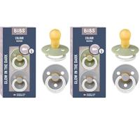 BIBS Colour Glow Soother 4-Pack, Glow in The Dark BPA Free Dummy Pacifier, Round Nipple. Natural Rubber Latex, Size 3 (18+ Months), Sage Night/Cloud Night