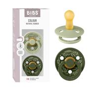BIBS Colour Holiday Soother 2-Pack, BPA Free Dummy Pacifier, Round Nipple. Natural Rubber Latex, Made in Denmark, Size 2 (6-18 Months), Sage/Hunter Green