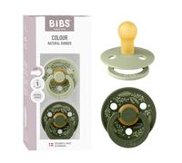 BIBS Colour Holiday Soother 2-Pack, BPA Free Dummy Pacifier, Round Nipple. Natural Rubber Latex, Made in Denmark, Size 1 (0-6 Months), Sage/Hunter Green