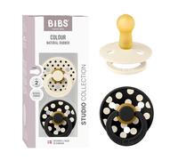 BIBS Colour Polka Dots Dummy, 6-18 Months, 2-Pack, Ivory/Black | Round Natural Rubber Latex Teat | Size 2 | Made in Denmark | BPA-Free