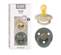 BIBS Colour Soother 2-Pack, BPA Free Dummy Pacifier, Round Nipple. Natural Rubber Latex, Made in Denmark, Size 2 (6-18 Months), Vanilla/Pine