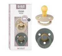 BIBS Colour Soother 2-Pack, BPA Free Dummy Pacifier, Round Nipple. Natural Rubber Latex, Made in Denmark, Size 1 (0-6 Months), Vanilla/Pine