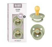 BIBS Colour Soother 2-Pack, BPA Free Dummy Pacifier, Round Nipple. Natural Rubber Latex, Size 1 (0-6 Months), Sage/Sage