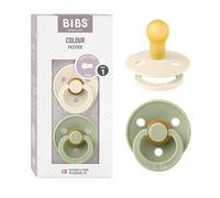 BIBS Colour Soother 2-Pack, BPA Free Dummy Pacifier, Round Nipple. Natural Rubber Latex, Size 1 (0-6 Months), Ivory/Sage