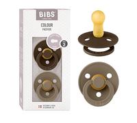 BIBS Colour Soother 2-Pack, BPA Free Dummy Pacifier, Round Nipple. Natural Rubber Latex, Size 2 (6-18 Months), Mocha/Dark Oak