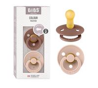 BIBS Colour Soother 2-Pack, BPA Free Dummy Pacifier, Round Nipple. Natural Rubber Latex, Size 2 (6-18 Months), Woodchuck/Blush