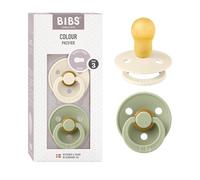 BIBS Colour Soother 2-Pack, BPA Free Dummy Pacifier, Round Nipple. Natural Rubber Latex, Size 3 (18+ Months), Ivory/Sage