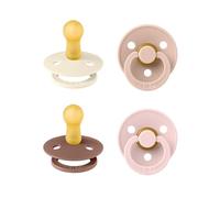 BIBS Colour Soother 4-Pack, BPA Free Dummy Pacifier, Round Nipple. Natural Rubber Latex, Made in Denmark, Size 2 (6-18 Months), Blush Mix