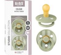 BIBS Colour Studio Soother 2-Pack, BPA Free Dummy Pacifier, Round Nipple. Natural Rubber Latex, Made in Denmark, Size 1 (0-6 Months), Pin Sage