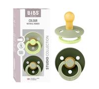 BIBS Colour Studio Dummy, 0-6 Months, 2-Pack, Sage/Hunter Green | Round Natural Rubber Teat | Size 1 | BPA-Free | Made in Denmark | High Teat Acceptance | Airflow Holes | Comfort Shield