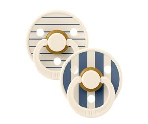 BIBS Colour Studio Dummy, 6-18 months, 2-pack, Pin/Block Ivory/Steel Blue | Round Natural Rubber Teat | Size 2 | BPA-Free | Made in Denmark | High Teat Acceptance | Airflow Holes | Comfort Shield