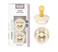 BIBS Colour Studio Soother 2-Pack, BPA Free Dummy Pacifier, Round Nipple. Natural Rubber Latex, Made in Denmark, Size 2 (6-18 Months), Pin Ivory Vanilla