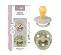 BIBS Colour Studio Soother 2-Pack, BPA Free Dummy Pacifier, Round Nipple. Natural Rubber Latex, Made in Denmark, Size 3 (18+ Months), Mushroom/Sage