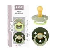 BIBS Colour Studio Soother 2-Pack, BPA Free Dummy Pacifier, Round Nipple. Natural Rubber Latex, Made in Denmark, Size 2 (6-18 Months) - Sage/Huntergreen