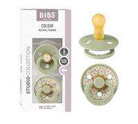 BIBS Colour Studio Soother 2-Pack, BPA Free Dummy Pacifier, Round Nipple. Natural Rubber Latex, Made in Denmark, Size 2 (6-18 Months), Jasmine Sage