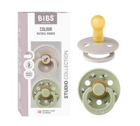 BIBS Colour Studio Soother 2-Pack, BPA Free Dummy Pacifier, Round Nipple. Natural Rubber Latex, Made in Denmark, Size 2 (6-18 Months), Mushroom/Sage