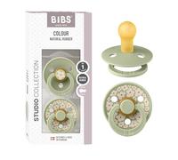 BIBS Colour Studio Soother 2-Pack, BPA Free Dummy Pacifier, Round Nipple. Natural Rubber Latex, Made in Denmark, Size 1 (0-6 Months), Jasmine Sage