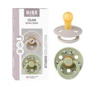 BIBS Colour Studio Soother 2-Pack, BPA Free Dummy Pacifier, Round Nipple. Natural Rubber Latex, Made in Denmark, Size 1 (0-6 Months), Mushroom/Sage