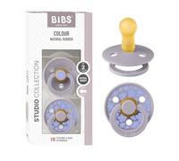 BIBS Colour Studio Soother 2-Pack, BPA Free Dummy Pacifier, Round Nipple. Natural Rubber Latex, Made in Denmark, Size 2 (6-18 Months), Jasmine Fossil Grey