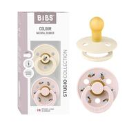 BIBS Colour Studio Soother 2-Pack, BPA Free Dummy Pacifier, Round Nipple. Natural Rubber Latex, Made in Denmark, Size 1 (0-6 Months), Ivory/Petal