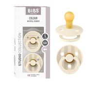 BIBS Colour Studio Soother 2-Pack, BPA Free Dummy Pacifier, Round Nipple. Natural Rubber Latex, Made in Denmark, Size 1 (0-6 Months), Pin Ivory Steel Blue