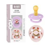 BIBS Colour Studio Soother 2-Pack, BPA Free Dummy Pacifier, Round Nipple. Natural Rubber Latex, Made in Denmark, Size 2 (6-18 Months), Violet Sky/Petal