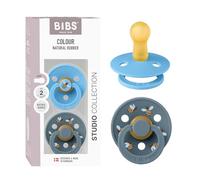 BIBS Colour Studio Soother 2-Pack, BPA Free Dummy Pacifier, Round Nipple. Natural Rubber Latex, Made in Denmark, Size 2 (6-18 Months), Breeze/Petrol