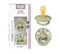 BIBS Colour Studio Soother 2-Pack, BPA Free Dummy Pacifier, Round Nipple. Natural Rubber Latex, Made in Denmark, Size 2 (6-18 Months), Pin Sage