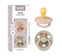 BIBS Colour Studio Soother 2-Pack, BPA Free Dummy Pacifier, Round Nipple. Natural Rubber Latex, Made in Denmark, Size 1 (0-6 Months), Blush/Sand