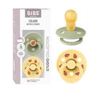 BIBS Colour Studio Soother 2-Pack, BPA Free Dummy Pacifier, Round Nipple. Natural Rubber Latex, Made in Denmark, Size 3 (18+ Months), Sage/Pale Butter