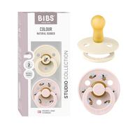 BIBS Colour Studio Soother 2-Pack, BPA Free Dummy Pacifier, Round Nipple. Natural Rubber Latex, Made in Denmark, Size 2 (6-18 Months), Ivory/Petal