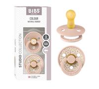 Set of 2 BIBS Studio flower pacifiers, size 2, 6 to 18 months blush