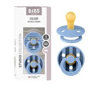 BIBS Colour Studio Soother 2-Pack, BPA Free Dummy Pacifier, Round Nipple. Natural Rubber Latex, Made in Denmark, Size 1 (0-6 Months), Pin Sky Blue