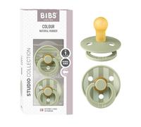 BIBS Colour Studio Soother 2-Pack, BPA Free Dummy Pacifier, Round Nipple. Natural Rubber Latex, Made in Denmark, Size 1 (0-6 Months), Pin Sage