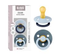 BIBS Colour Studio Soother 2-Pack, BPA Free Dummy Pacifier, Round Nipple. Natural Rubber Latex, Made in Denmark, Size 2 (6-18 Months) - Baby Blue/Petrol