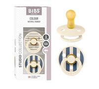 BIBS Colour Studio Soother 2-Pack, BPA Free Dummy Pacifier, Round Nipple. Natural Rubber Latex, Made in Denmark, Size 2 (6-18 Months), Pin Ivory Steel Blue