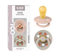 BIBS Colour Studio Soother 2-Pack, BPA Free Dummy Pacifier, Round Nipple. Natural Rubber Latex, Made in Denmark, Size 3 (18+ Months), Blush/Sand
