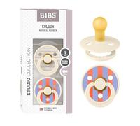 BIBS Colour Studio Soother 2-Pack, BPA Free Dummy Pacifier, Round Nipple. Natural Rubber Latex, Made in Denmark, Size 1 (0-6 Months), Pin Ivory Vanilla