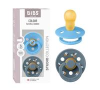 BIBS Colour Studio Soother 2-Pack, BPA Free Dummy Pacifier, Round Nipple. Natural Rubber Latex, Made in Denmark, Size 3 (18+ Months), Breeze/Petrol