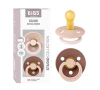 BIBS Colour Studio Soother 2-Pack, BPA Free Dummy Pacifier, Round Nipple. Natural Rubber Latex, Made in Denmark, Size 2 (6-18 Months) - Blush/Woodchuck